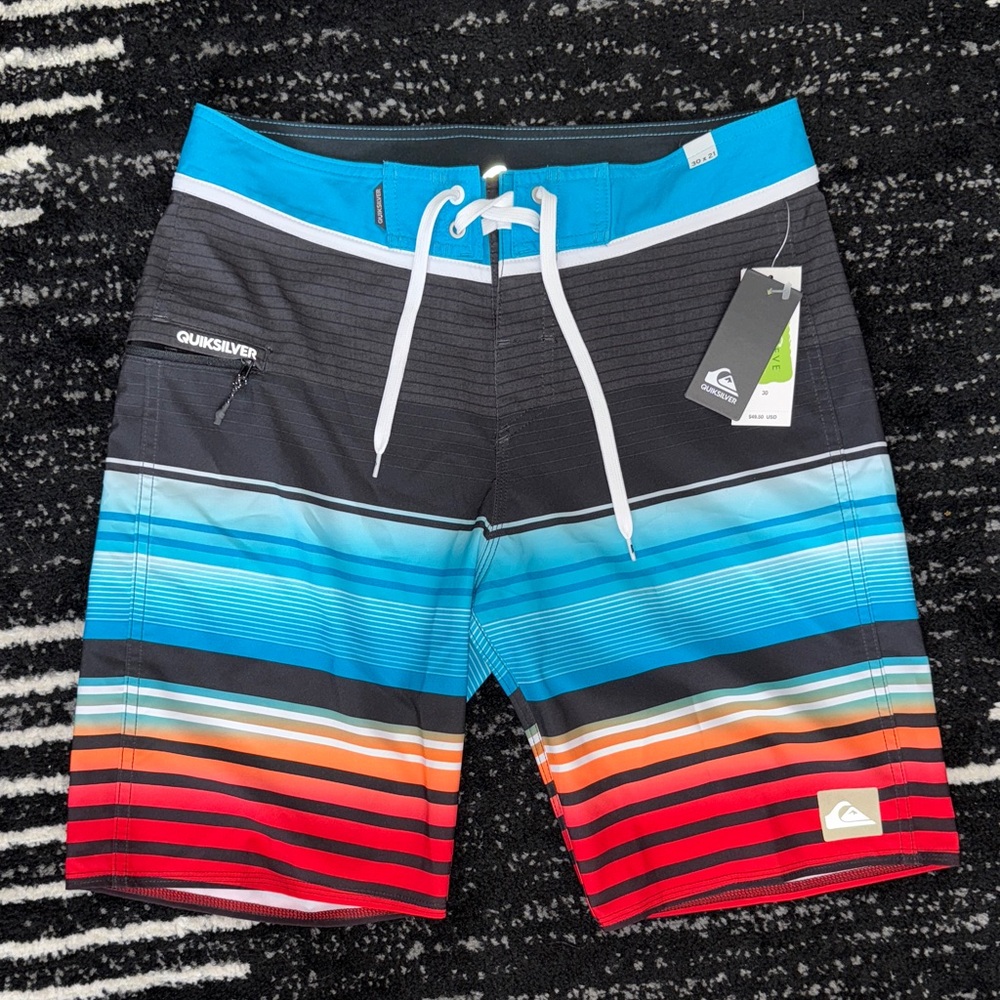 Quiksilver Men's Black and Blue Striped Board Shorts